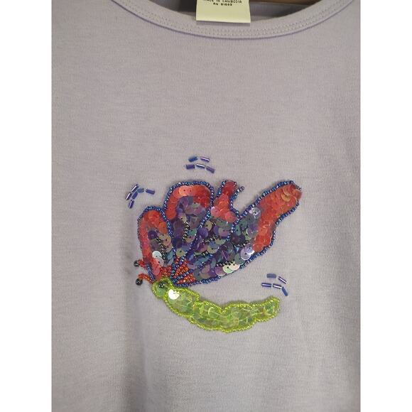 Quacker Factory Lilac Sequin Beaded Dragonfly Short Sleeve T-Shirt Size 2X - Picture 7 of 10